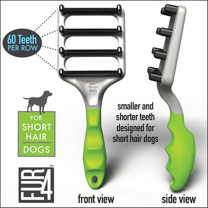 FUR4 deShedding Dog Brush for Short Hair Dogs – Pet Hair Brush with 4 Carbon Fiber Edges – deShedding Tool Removes Loose Fur – Gentle & Effective Dog Grooming Brush for Shedding