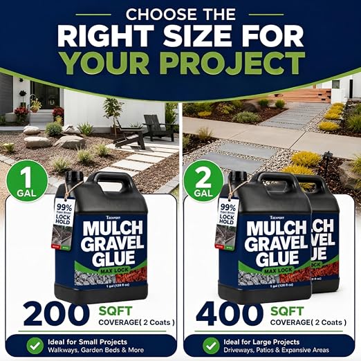 Teexpert Rock Glue for Landscaping: 1 Gallon Dry-Clear Mulch Binder Water-Based Landscape Gravel Adhesive for Pea Gravel, Lock Stones, Rubber Mulch, Wood Chips in Place, Garden Beds, Walkways & Patios