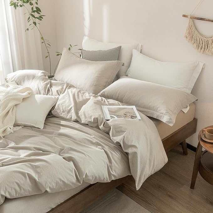 Linen Grey Duvet Cover Alaskan King Size 132inch x 120inch,100% Washed Cotton Duvet Cover with Zipper Closure and One Pillowcases, Color of New Nature Linen