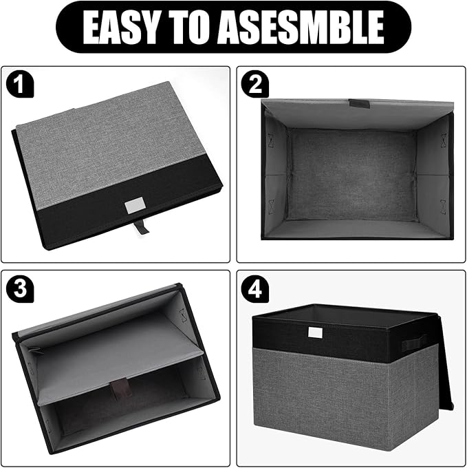 Bagnizer Large 42 Quarts Fabric Storage Bins with Lids [2-Pack] Linen Collapsible Foldable Storage Cubes, Closet Organizer Containers boxes with Handles for Home Office (16.7 x 12 x 12, Black & Gray)