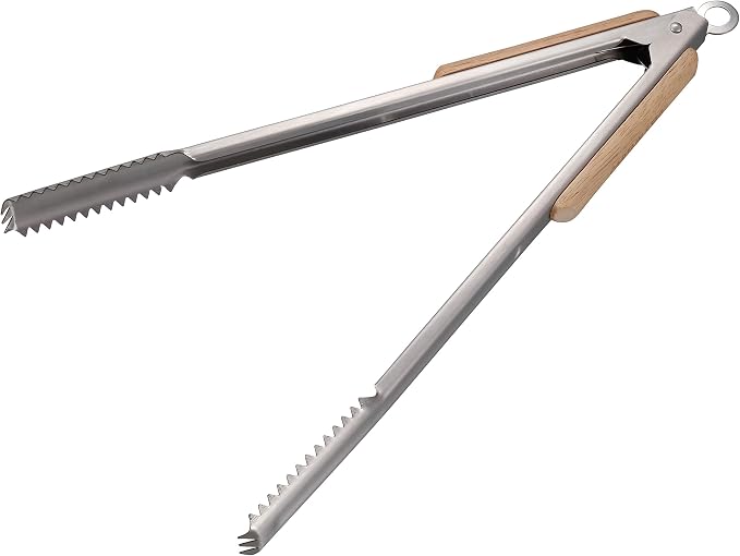 Captain Stag UG-3228 / UG-3231 / UG-3273 Outdoor BBQ Tongs, Wood Grip, Stainless Steel, Stopper Included