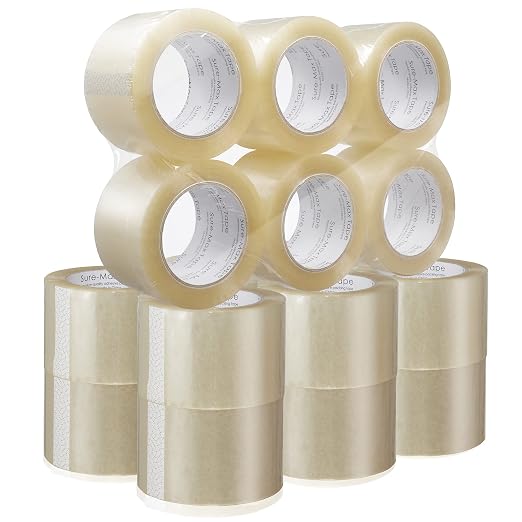 Sure-Max 18 Rolls Extra-Wide Shipping & Packing Tape (3" x 110 yard/330' Each) - Moving & Adhesive Carton Sealing - 2.0mil Clear