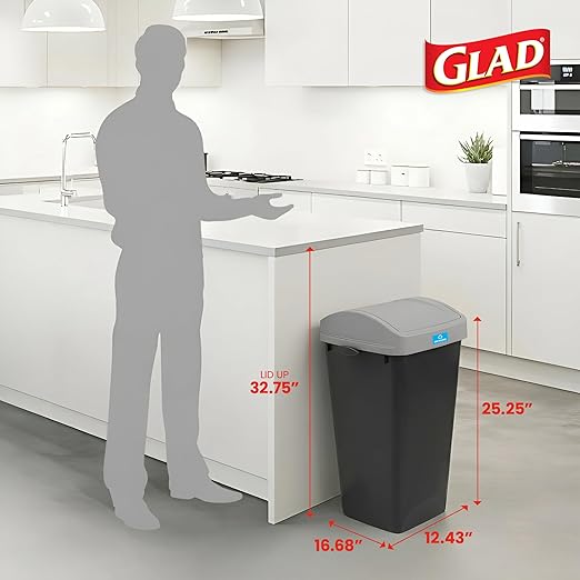 Glad 12 Gallon Trash Can with Clorox Odor Protection, 3 Pack | Linkable Waste and Recycling Bin with Swing Top and Lift Up Lid, for Kitchen, Office, Home, Black
