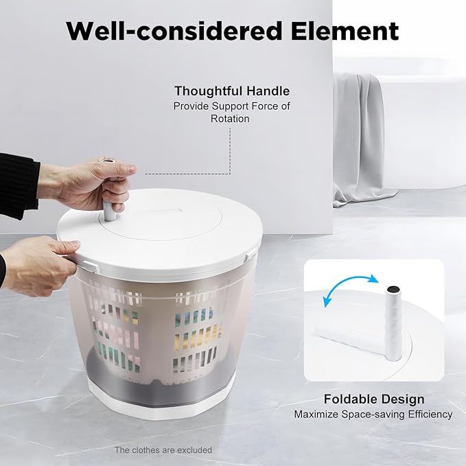 2 in 1 Hand Crank Manual Washing Machine and Spin Dryer, Portable Non-Electric Compact Washer for Small Loads, Baby Clothes, RV, Dorm, Apartment, Camping, Easy to Use Mini Laundry Machine