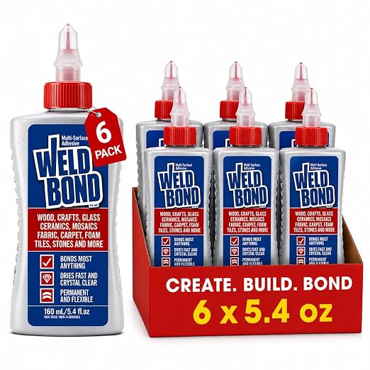 Weldbond Multi-Purpose Glue - The Ultimate Bonding Solution ! Non-Toxic Glue for Wood Glue Glass Mosaic Ceramic Pottery Craft Tile Porcelain Stone Jewelry Fabric Furniture & More. 5.0z /160ml 6-Pack