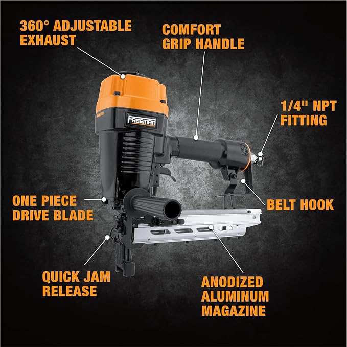 Freeman PFS9 Pneumatic 9-Gauge 2" Fencing Stapler with T-Handle, Adjustable Metal Belt Hook, and Case