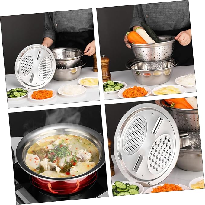 SHOWERORO 1set Stainless Steel Vegetable Grater and Basin Kitchenware Set for Efficient Food Preparation and Easy Washing of Fruits and Vegetables