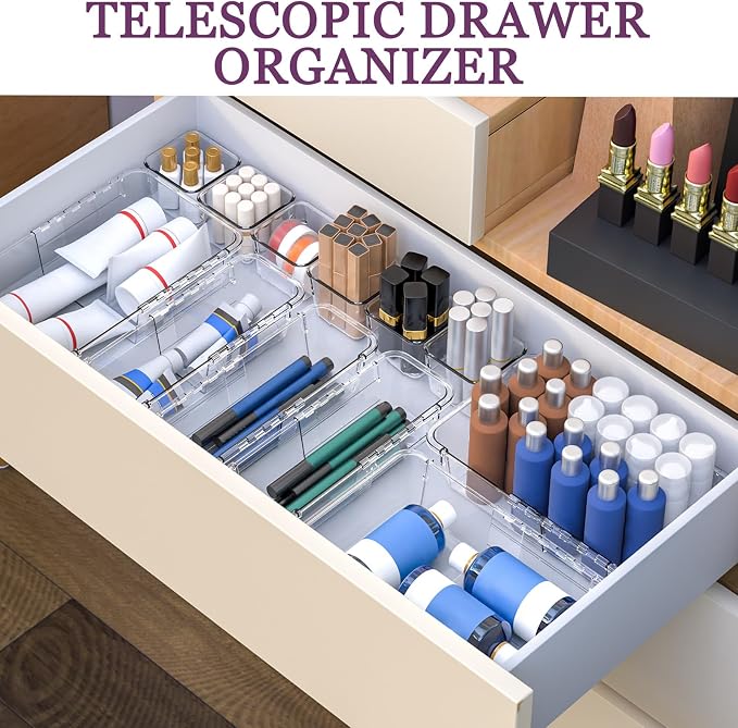25 Pcs Clear Drawer Organizer, Adjustable Drawer Storage Box, 3-Size Desk Drawer Organizer, Acrylic Storage Bins for Makeup, Cosmetic, Kitchen Utensils, Bedroom Dressers Tool Organizer for Gadgets