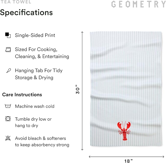 GEOMETRY Tea Towels – Spring & Summer Collection – Quick-Dry, Ultra-Absorbent, Reusable Microfiber Kitchen Towels for Drying & Cleaning - Lobster Bay - 2 Pack