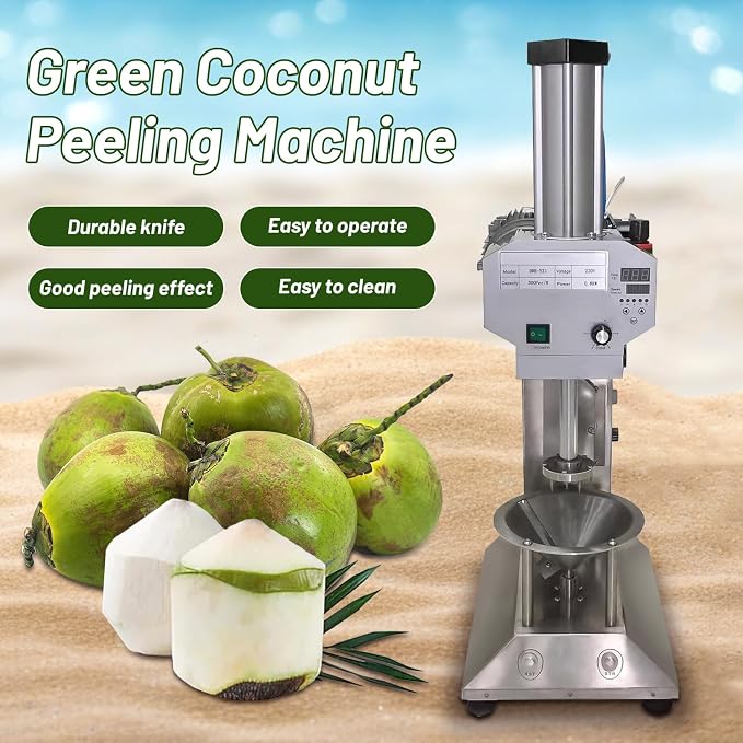 Automatic Coconut Shelling Trimming Machine with Integrated Coconut Opener High Capacity 1 PCS/6-10s Peeler Coconut Cutter Tool for Efficient Skin Removal & Top Trimming, 800W,Need to Connect Air Pump