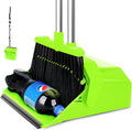 Tiumso Upgrade Broom with Dustpan Combo Set, Broom and Dustpan Set with 51'' Long Handle, Large Upright Brooms and Dust Pans, ZeroGap Lip, Self-Cleaning Teeth for Lobby and Restaurant - Light Green