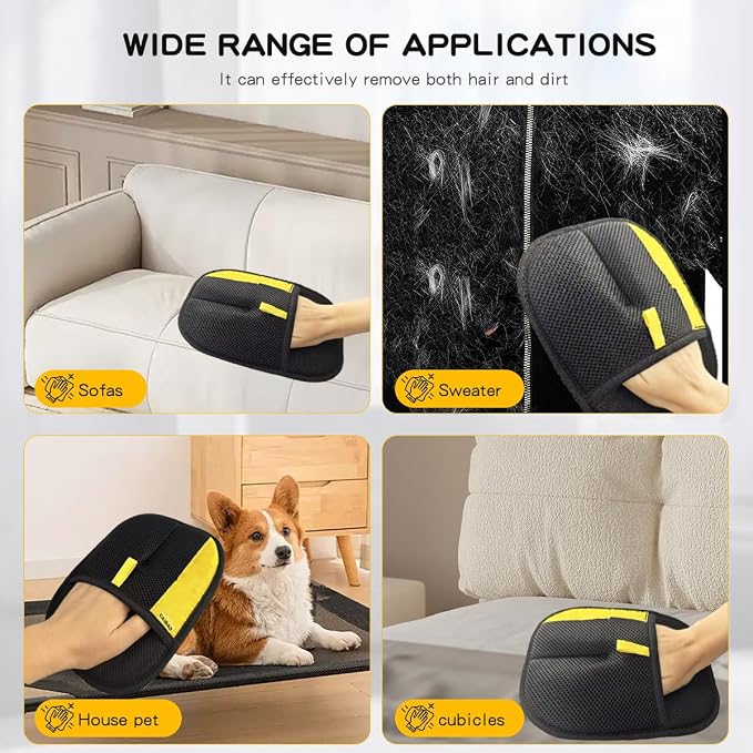Electrostatic Pet Hair Removal Gloves | Quick Wiping - Reusable & Washable for Sofa Clothing Pet Beds Effortless Cats & Dogs Hair Remover for Busy Pet Owners