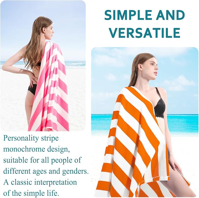 Genovega 6 Packs Stripe Beach Towel Thin Terry Set XL Big Extra Large Oversized Accessories Essentials Soft Super Clearance Pool Swim Camping Travel Bath Towels Bulk Men Women Adults Gift Orange