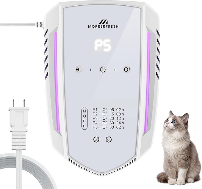 Cat Litter Deodorizer, Pet Odor Eliminator for Home, Litter Box Deodorizer Plug in for Strong Cat Urine Odor, Ozone Odor Eliminator Air Purifier with 5 Mode for Smoke, Wardrobe, Garage, Car