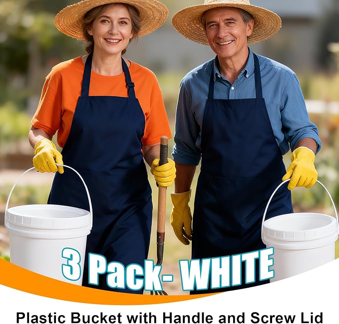 2.6 Gallon Plastic Bucket with Screw Lid 3 Pack - Food Grade Small Storage Bucket for Water, Food, Paint, Cleaning Supplies (BPA-Free, Stackable)