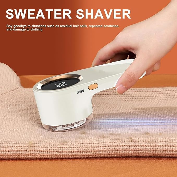 Electric Lint Remover for Clothes Rechargeable Cordless, Portable, Powerful Fabric Lint Shaver for Woolen Sweaters, Blankets, Jackets, Burr Pill Remover from Carpets, Curtains (Beige)