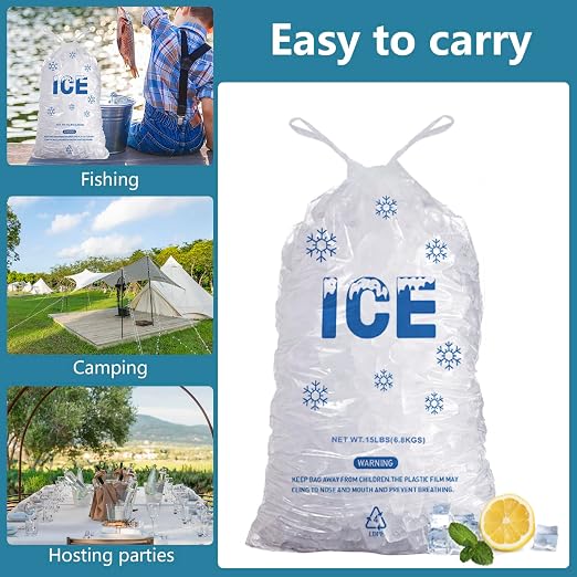 100 PACK 15 lb. Plastic Drawstring Ice Bags 14 x 24 Inch Heavy-Duty Plastic Ice Bags with Draw String (2.8mil Thickness) | Plastic Ice Bags with Draw String (2.8mil Thickness)
