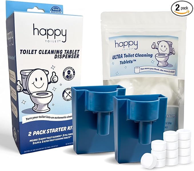 Happy Toilet Cleaner Original 2PK Bundle Tablets (12ct) - Toilet Bowl Tablet Holder Automatic Toilet Bowl Cleaner - Auto Toilet Cleaning System Toilet Tablet Holder
