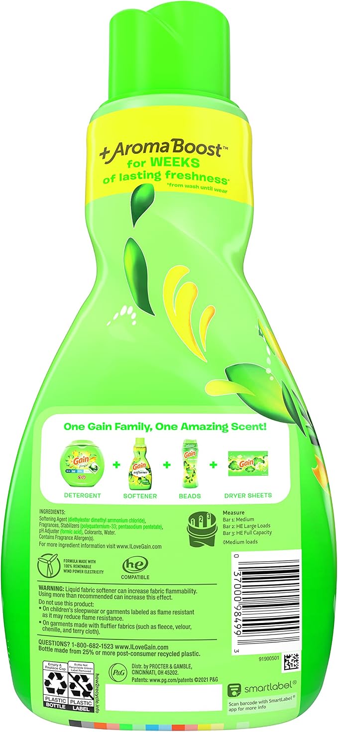 Gain Laundry Fabric Softener Liquid, Original Scent, 41 Fl Oz, 48 Loads, He Compatible, Pack Of 4, (Packaging May Vary)