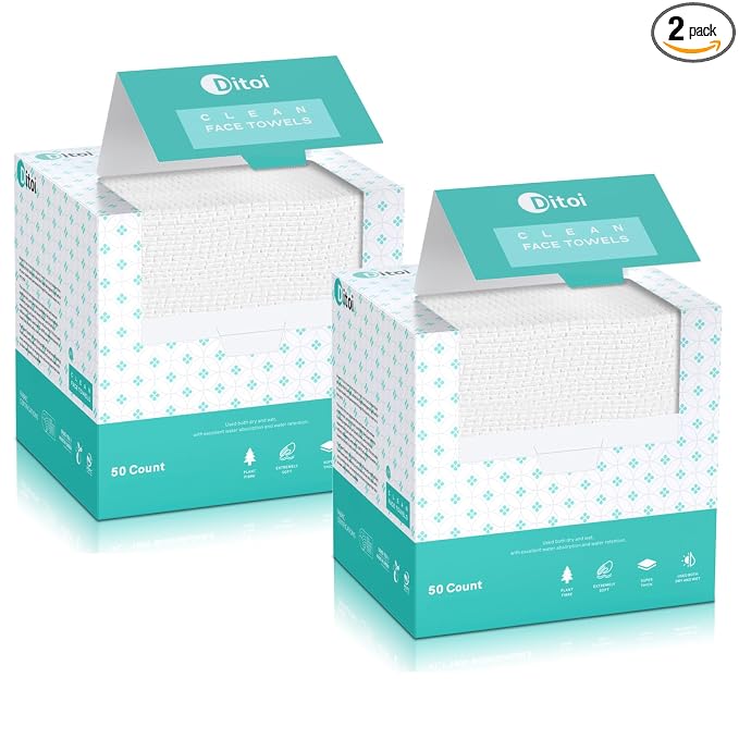 Ditoi Face Towels XXL, Ultra‑Soft Disposable Facial Towels | 10"×12" Thick Face Cloths for All Skin Types, Lint-free Dry Wipes for Skincare, Makeup Removal and Cleansing,100 Count