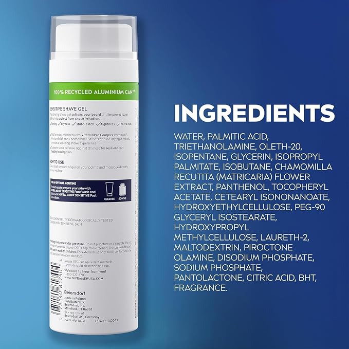 NIVEA FOR MEN Sensitive, Shaving Gel 7 Ounce (Pack of 10)