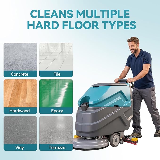 Walk Behind Commercial Floor Scrubber Machine, 22" Rotary Disc Brush, 31.5" Squeegee Width, 18.5-gal Sewage Tank, 15.9-Clear Water Tank,32000 sqft/h, High Efficiency for Large Areas