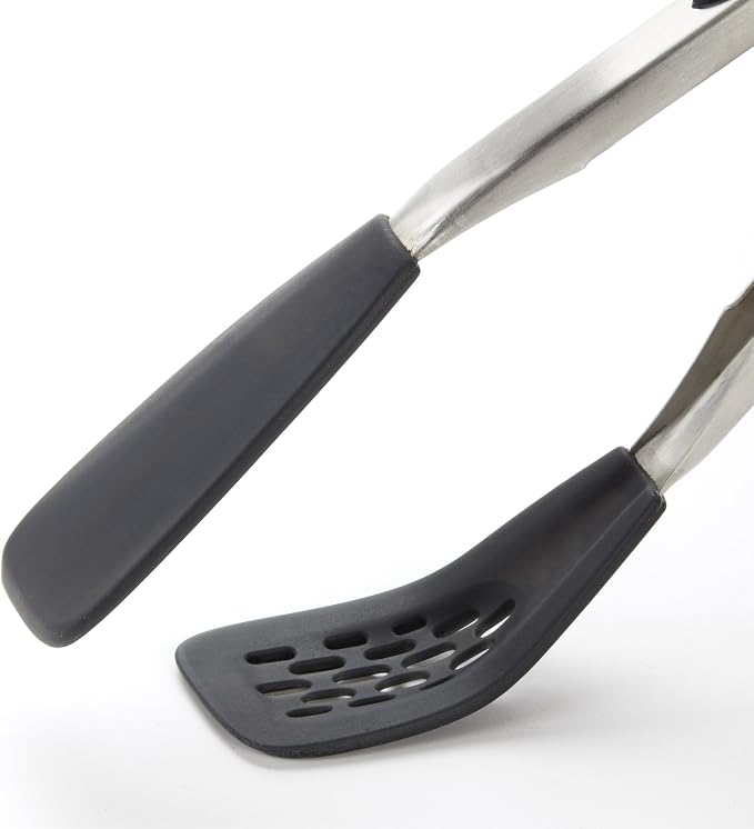 OXO Good Grips 12-Inch Tongs with Silicone Head & Good Grips Silicone Flexible Tongs Stainless,Black,