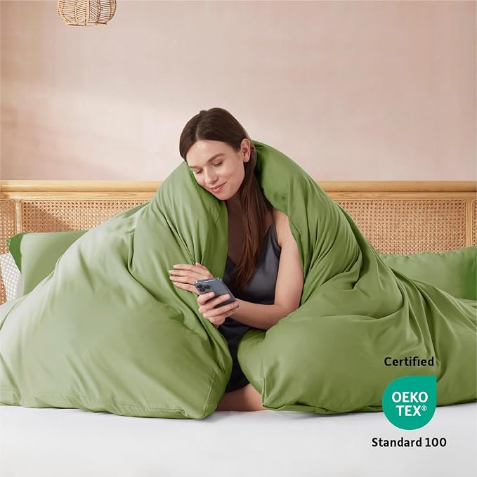 Nestl Calla Green Duvet Cover Full Size - Soft Double Brushed Full Size Duvet Cover Set, 3 Piece, with Button Closure, 1 Duvet Cover 80x90 inches and 2 Pillow Shams