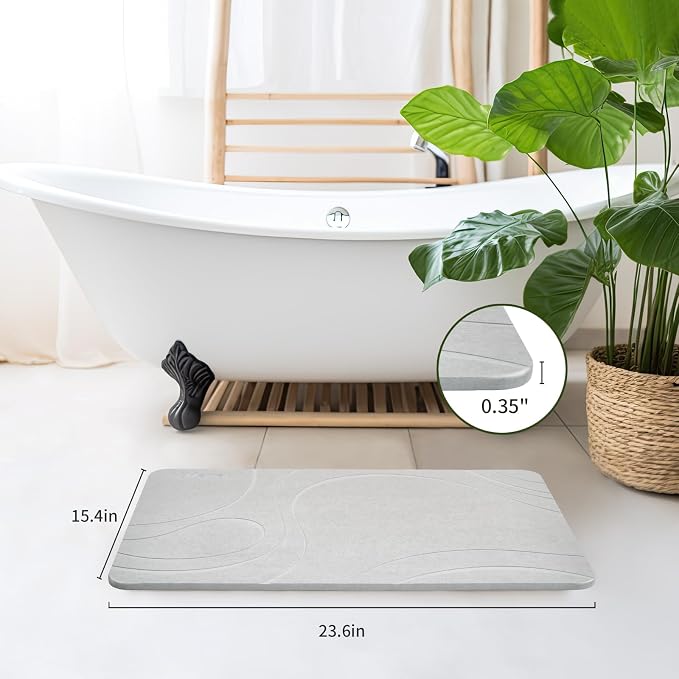 XMarrat Stone Bath Mat, Quick Drying Diatomaceous Earth Bath Mat, Super Absorbent Stone Bath Mats for Bathroom, Non-Slip Diatomite Stone Bath Mat, Easy to Clean(23.6 x 15.4 Light Gray)