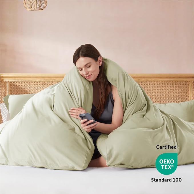 Nestl Twin Duvet Cover Set - Double Brushed Sage Green Soft Twin / Twin XL Duvet Cover 2 Piece with Button Closure, 1 Twin Size Duvet Cover 68x90 inches and 1 Pillow Sham
