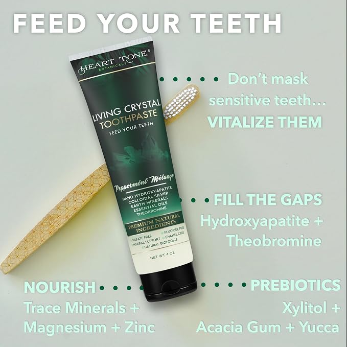Theobromine & Hydroxyapatite Toothpaste | Living Crystal | Fluoride Free | Colloidal Silver, Bentonite Clay, L-Arginine | Low Abrasion Tested | Mint