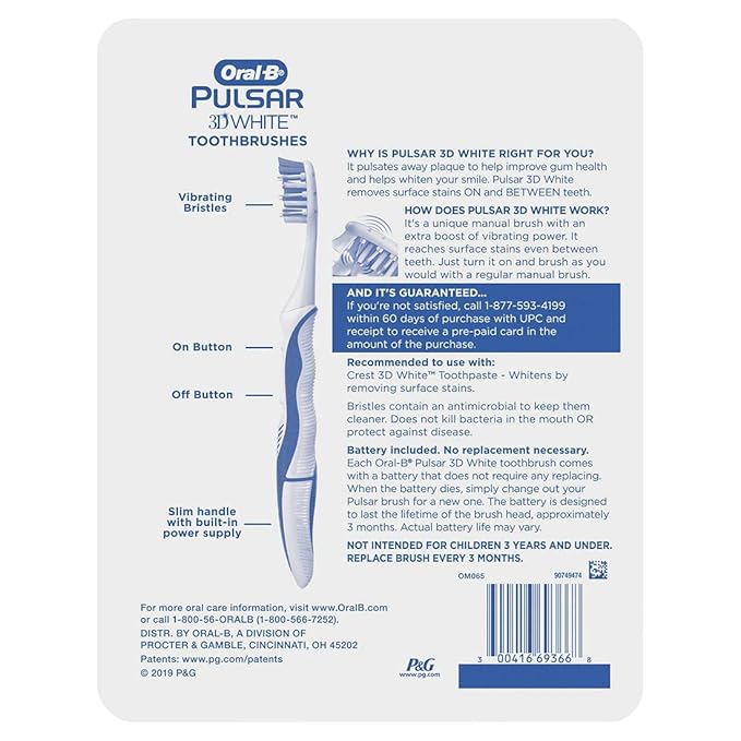 Oral-B Pulsar Vibrating Bristles Toothbrush, Medium, 4 Pack (Colors May Vary)