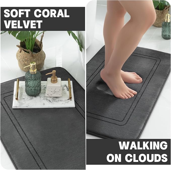 YIHOUSE Dark Grey Memory Foam Bathroom Rug Set 5 Piece,Ultra Absorbent, Non Slip Bath Mats，Washable Dry Quickly Bath Rug Set for Bathroom Floor, Dark Grey Bath Mat Set 5 Piece