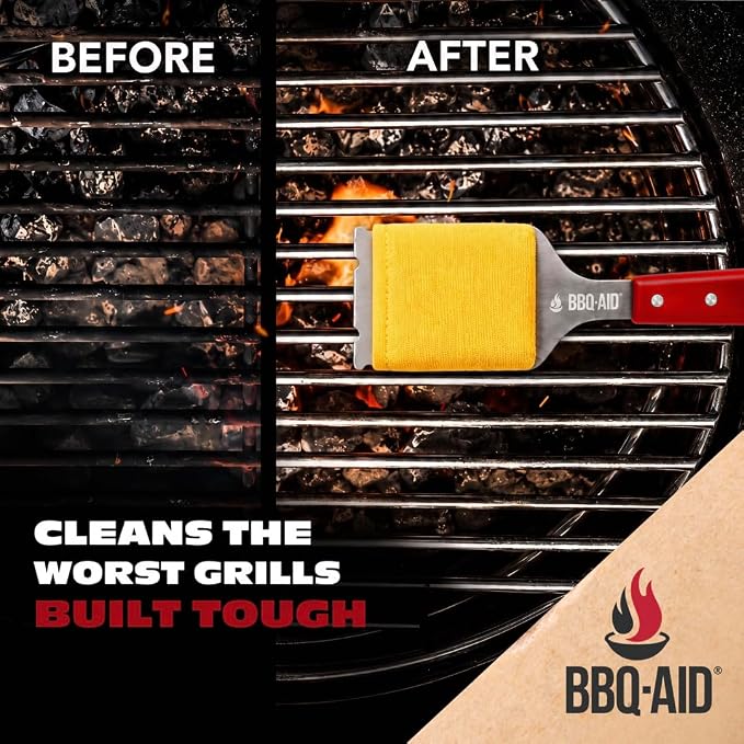 Bristle Free Steam Grill Brush and Scraper for Outdoor Grill, Red | 100% replaceable steam scrub pad, built-in scraper, grill cleaner; no shedding, safe for all grill grates