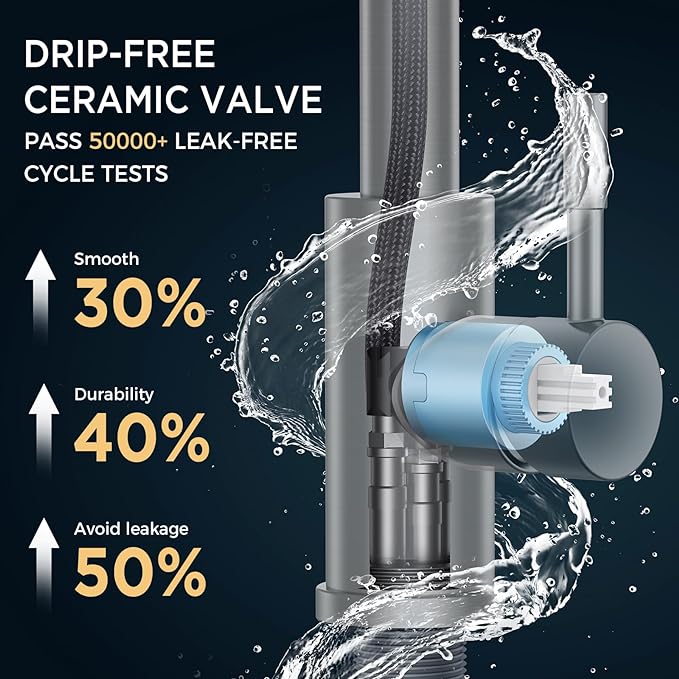 FORIOUS Black Kitchen Faucet with Soap Dispenser, High Arc Modern Sink Faucet with Pull Down Sprayer and Deck Plate, Stainless Steel Fit for 1 or 3 Hole for Pot Filler Bar Farmhouse Laundry Rv
