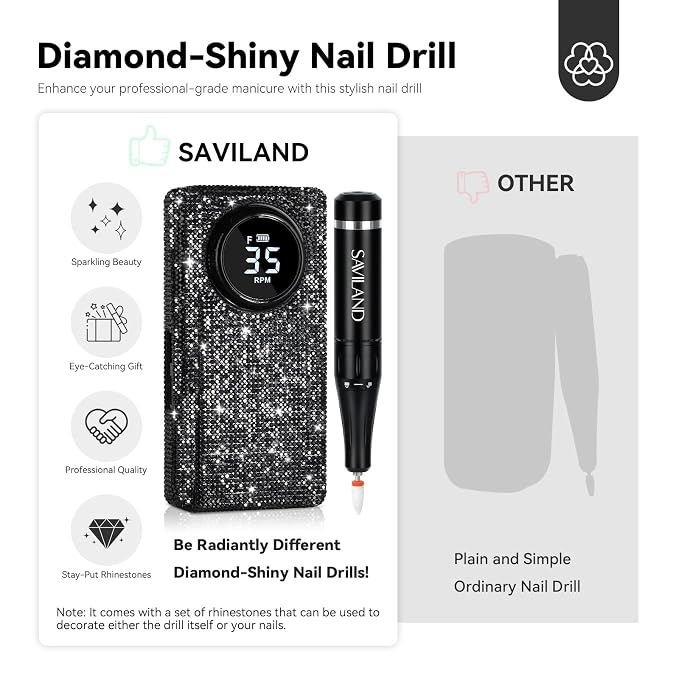 SAVILAND Professional Electric Nail Drill for Acrylic Nails : 35000RPM 2025 Portable Nail File Faster Removal Acrylic Nails & Large Battery Capacity for Nail Art, Pedicure Manicure Home Nail Salon