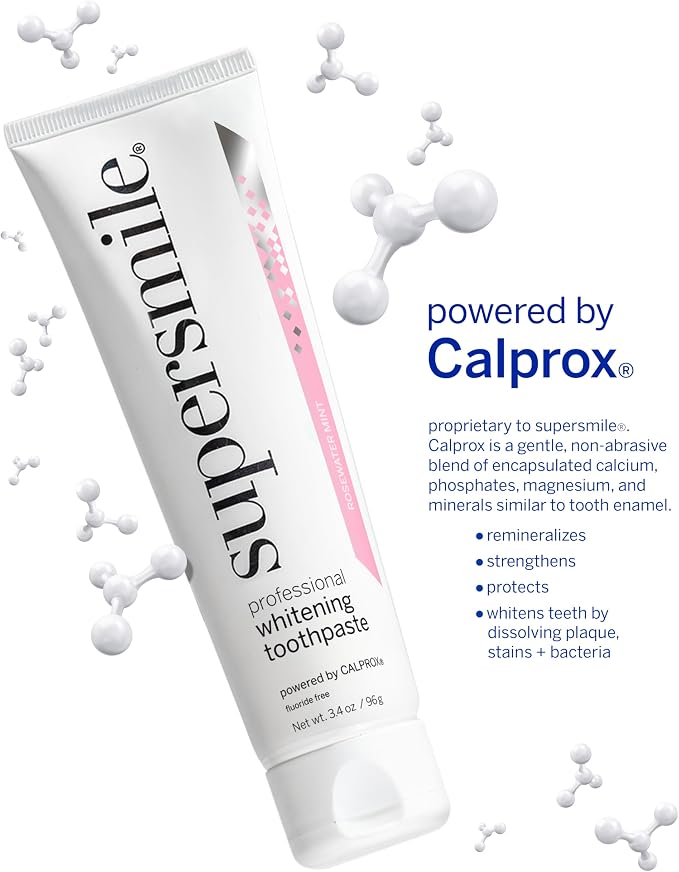 Supersmile Rosewater Mint Whitening Toothpaste, Fluoride-Free, 4.2 Oz | Calprox® Powered, Whitens 5.5 Shades in 7 Days, Moroccan Rosewater + Spearmint Blend, Veneer Safe, Sensitivity-Free