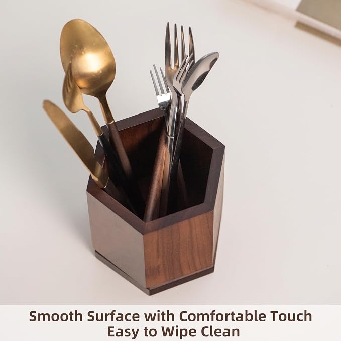 Solid Black Walnut Wood Utensil Holder,Rotating Pen Holder for Desk