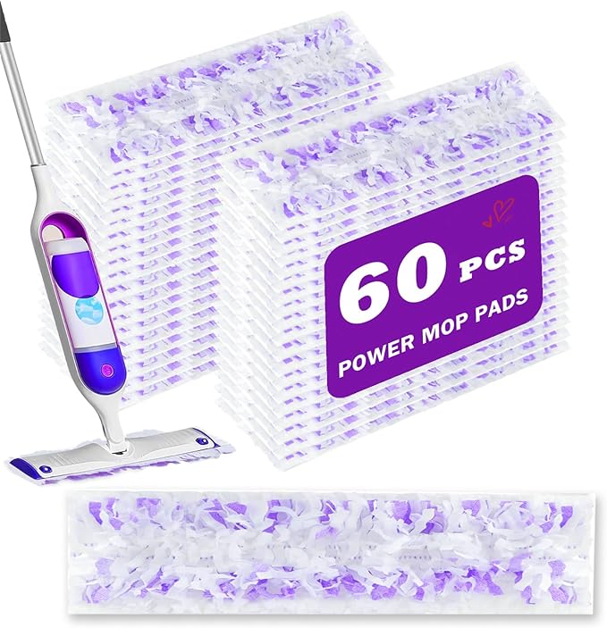 60 Pack Disposable Power Mop Pad Refills, Compatible with Swiffer Power Mop Refills, Thickened Multi-Surface Replacements for Swiffer Wet Pads Refill on All Finished Floors
