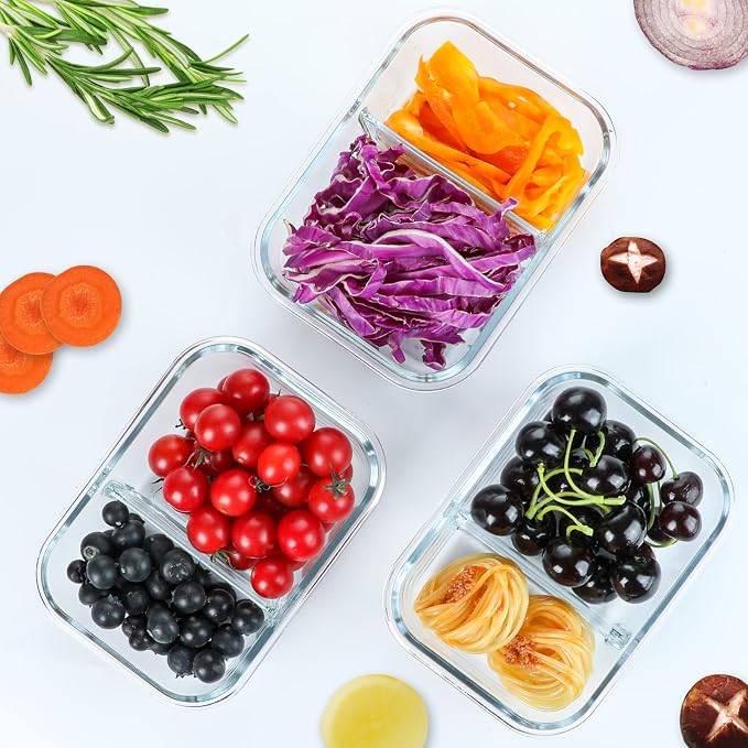 M MCIRCO 10-Pack,30 Oz Glass Meal Prep Containers 2 Compartments Airtight Lunch Bento Boxes with Lids, Glass Food Storage Containers, Microwave, Oven, Freezer, Dishwasher