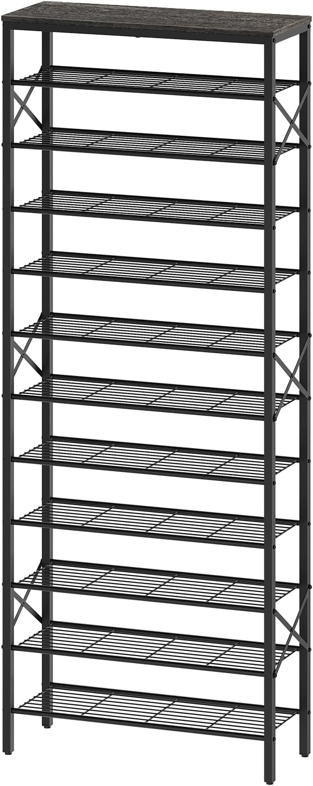 YATINEY 12 Tier Shoe Rack, Large Capacity Shoe Storage Organizer Holds 48 Pairs, Sturdy and Stable, for Entryway, Hallway, Closet, Dorm Room, Charcoal and Black SS12BC