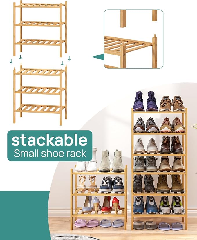 viewcare Small Shoe Rack, 3-Tier Shoe Rack for Entryway, Bamboo Wood Shoe Shelf for Closet & Hallway, Long 17.2IN | Beautiful | Functional | Sturdy | Durable