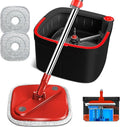 Spin Mop and Bucket with M16 Self Separation Dirty and Clean Water System with 2pads, Self Wringing 360° Rotating Clean Mop-Head and Bucket Set for Hardwood Tile Marble Floor-(Black+Red)