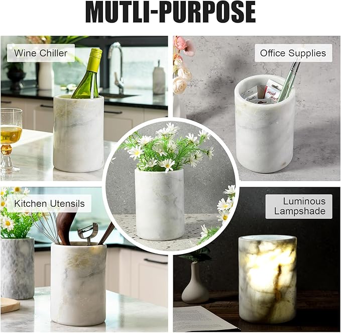 Marble Wine Bottle Chiller Bucket,Versatile Wine Chillers for Bottles, Handcrafted Wine & Champagne Cooler for Parties, Dinner - Luxury Kitchen Utensil Holder Ideal for Wine Enthusiasts, White