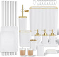 Bathroom Accessory Set - Bathroom Set, 27PC Bathroom Accessories Set, White Bathroom Sets with Shower Curtain and Rugs, Mini Trash Can, Toilet Brush, Trash Can & Soap Dispenser