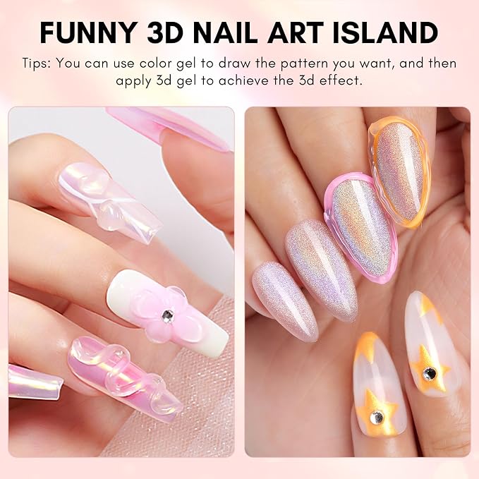 Makartt Rhinestone Glue for Nails with 3D Gel Nail Art Kit DIY Home Use | UV/LED Cured, 15ml Drawing Gel, Molding Gel, 30ML Gem Glue for Nail Charm, Embossed Designs, Rub Chrome Powder