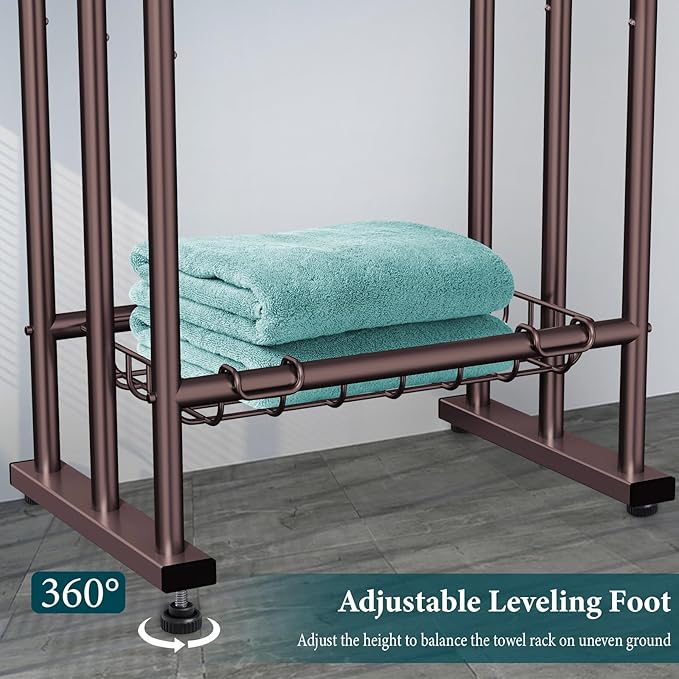 Kayfia 40" Tall Standing Towel Racks for Bathroom, 3 Tier Towel Rack Stand with Storage Basket, Blanket Ladder Drying and Display Rack for Oversized Bath Towel, Next to Tub Or Shower