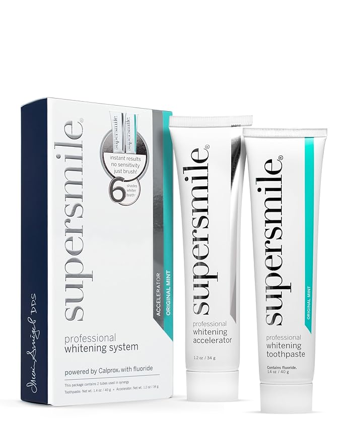 Supersmile Whitening System, Toothpaste + Accelerator, Original Mint | Calprox® 2-Step Whitening System, Whitens Up to 7 Shades in 7 Days, RDA 65 Low Abrasion, Veneer Safe, Cavity Protection
