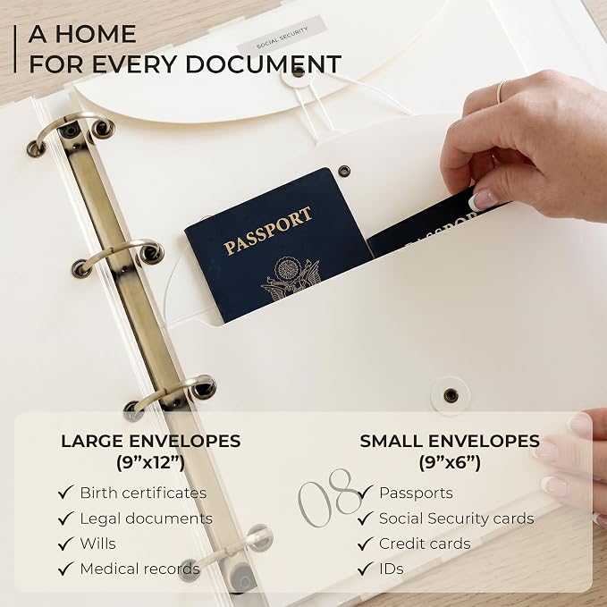 Document Organizer Binder for Important Papers & Passports, Oat