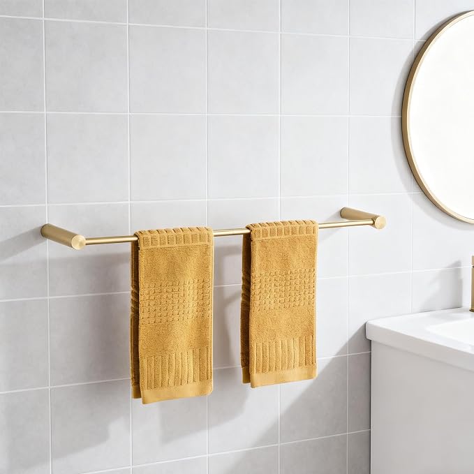 Towel Racks for Bathroom, NEWRAIN Wall Mounted Stainless Steel Organizer, Brushed Gold Rolled Towel Storage Wall-Mounted Bath Towel Holder for Folded Large Towel Washcloths